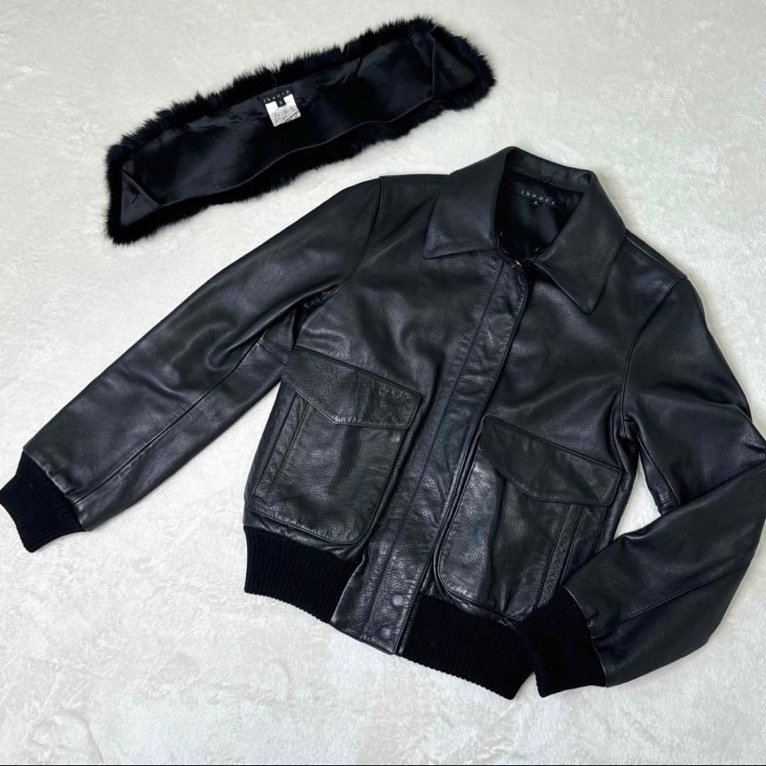 【美品・本革】セオリー 2way ラビットファー レザージャケット 牛革 黒 M