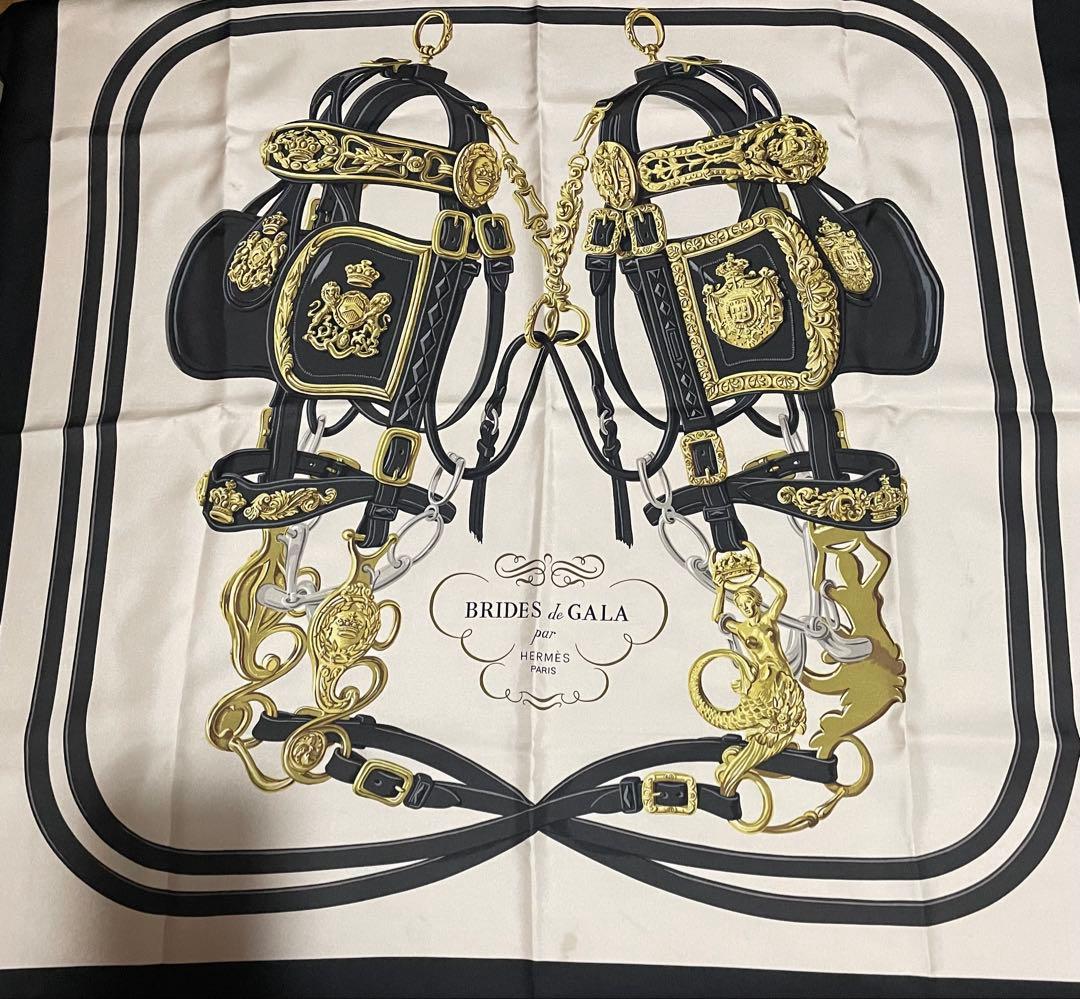 エルメス カレ 90 シルク スカーフ ブリッド・ドゥ・ガラ 黒