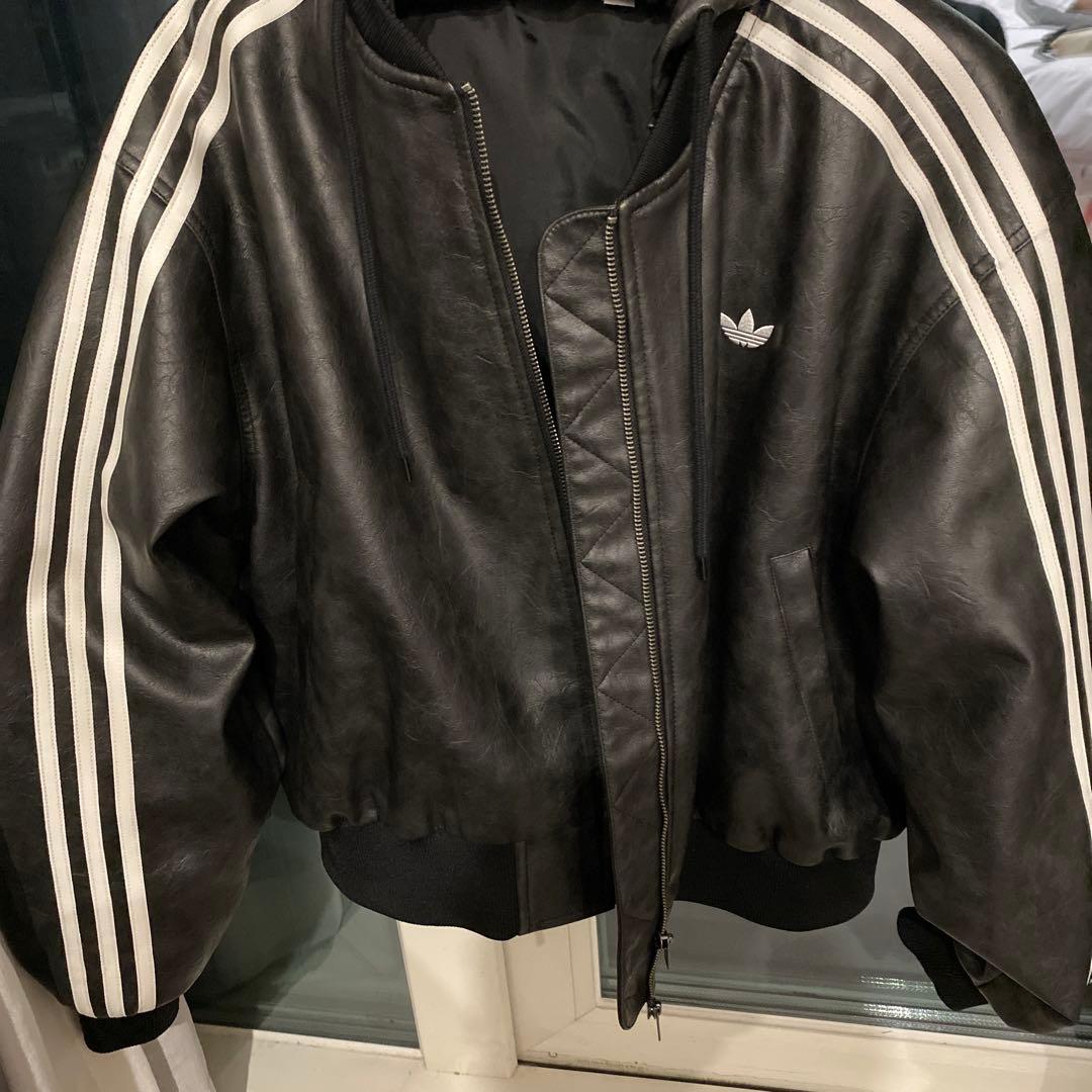 J*J様 adidas フード付きレザージャケット 3XL ブラック