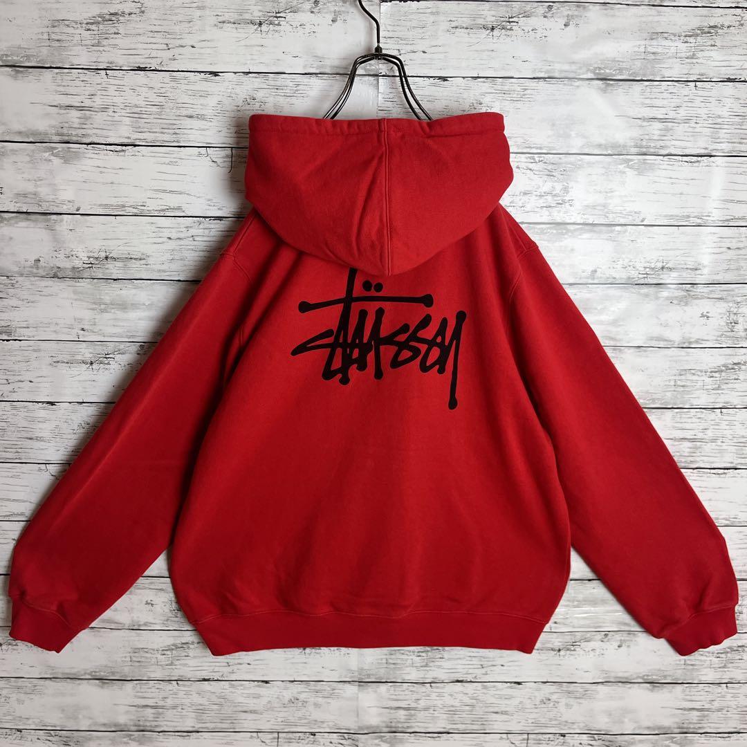 STUSSY◎ストックロゴ 赤黒 パーカー D341