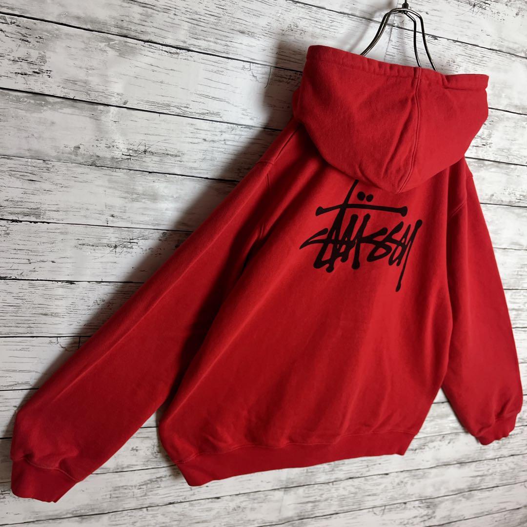 STUSSY◎ストックロゴ 赤黒 パーカー D341