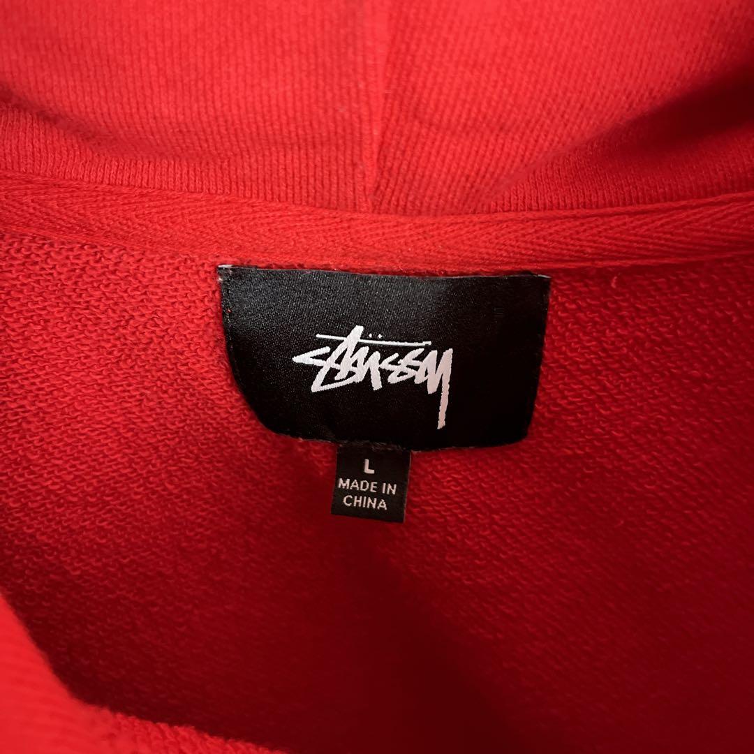 STUSSY◎ストックロゴ 赤黒 パーカー D341