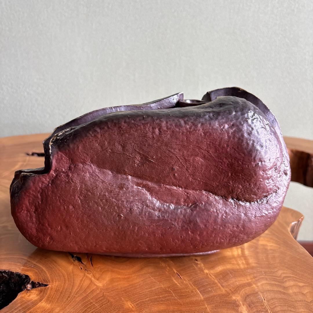 備前焼 松本頼明造 「石花生」花入 共箱 花瓶 高さ16.5cm