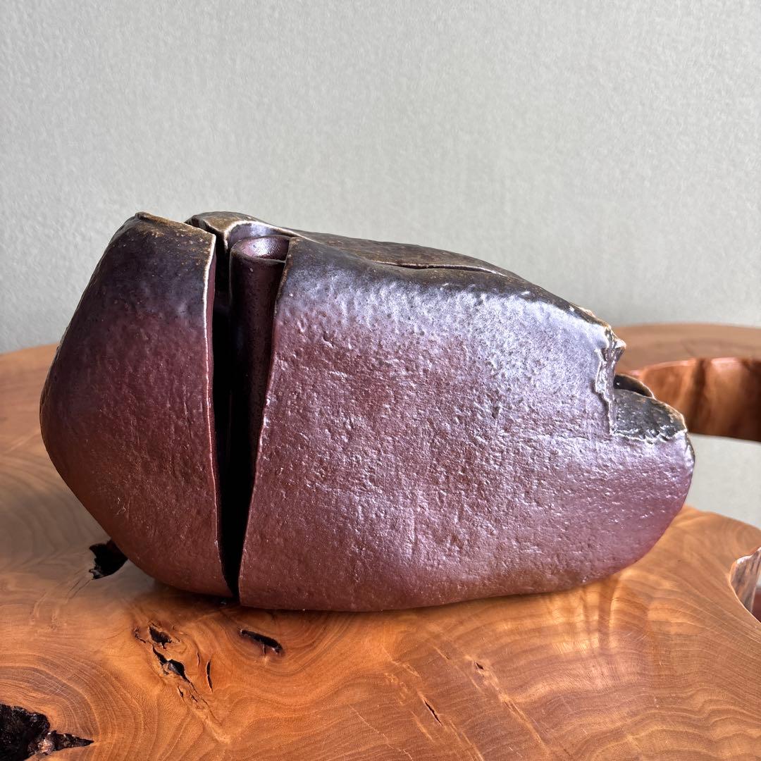 備前焼 松本頼明造 「石花生」花入 共箱 花瓶 高さ16.5cm