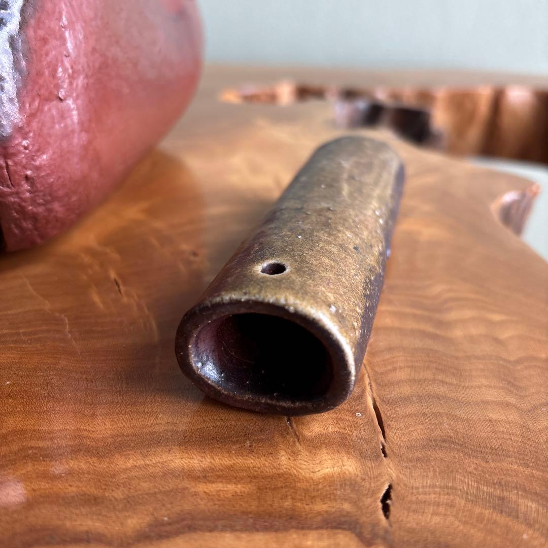 備前焼 松本頼明造 「石花生」花入 共箱 花瓶 高さ16.5cm