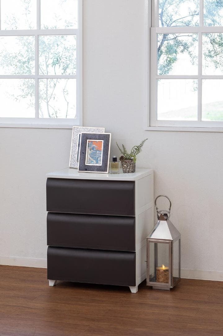 PES CST　収納チェスト　3段　日本製　ホワイト＊ブラウン　ワイド