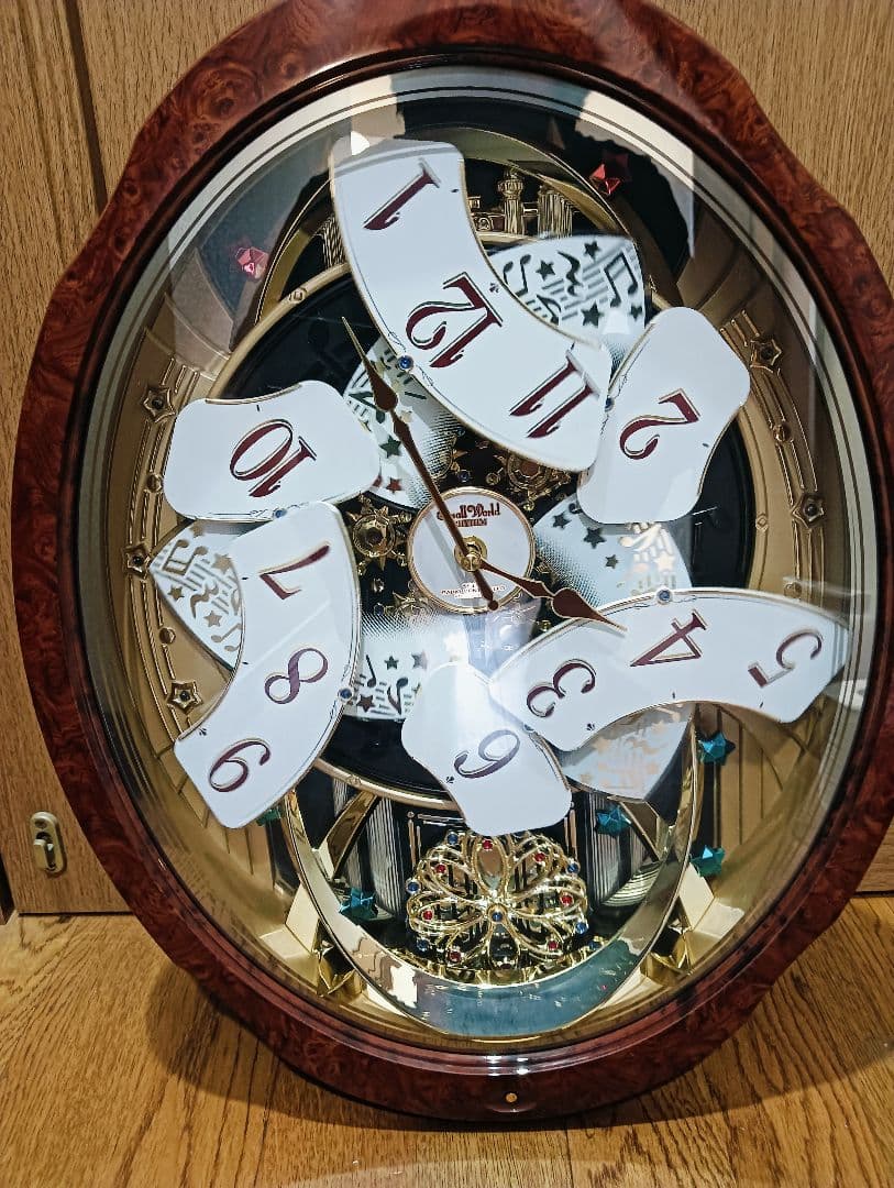 ⭕️極美品❗️リズム時計 電波カラクリ掛け時計 スモールワールドブルームGO