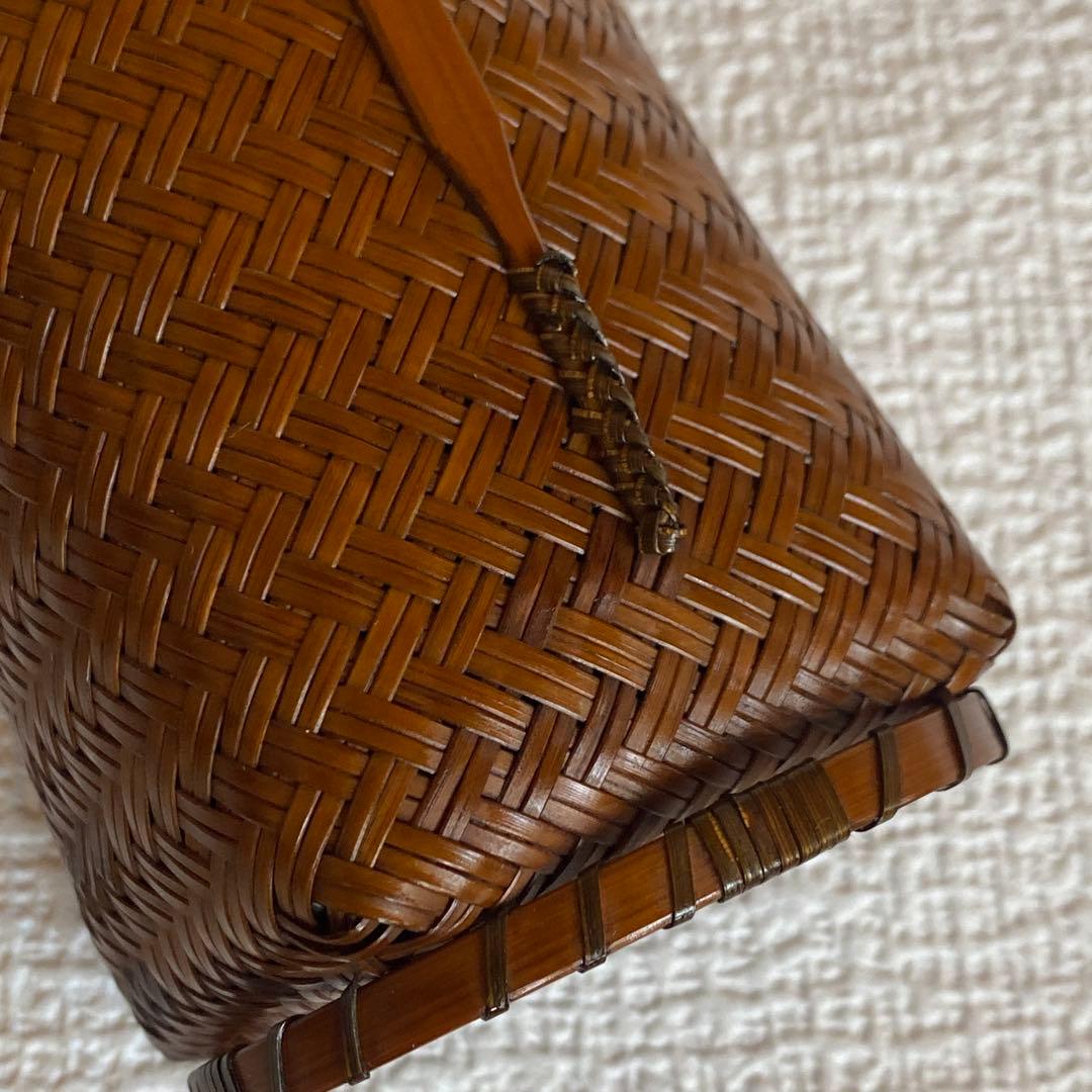 希少✨茶花　花入　竹細工　林真光　在銘　竹編手付　花籠　茶道具　華道具　花器