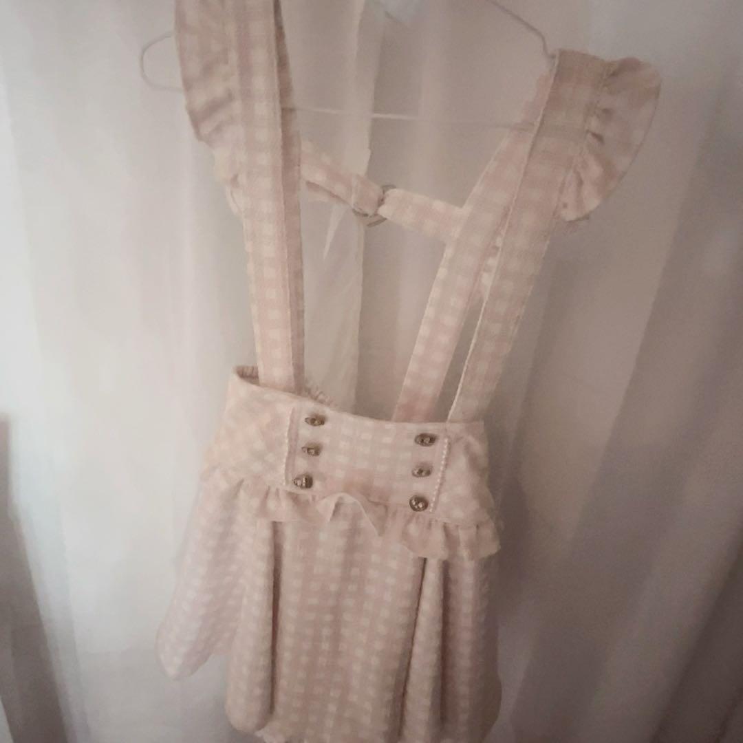 ♥ LIZLISA ギンガムツイードサスペンダー付きスカパン