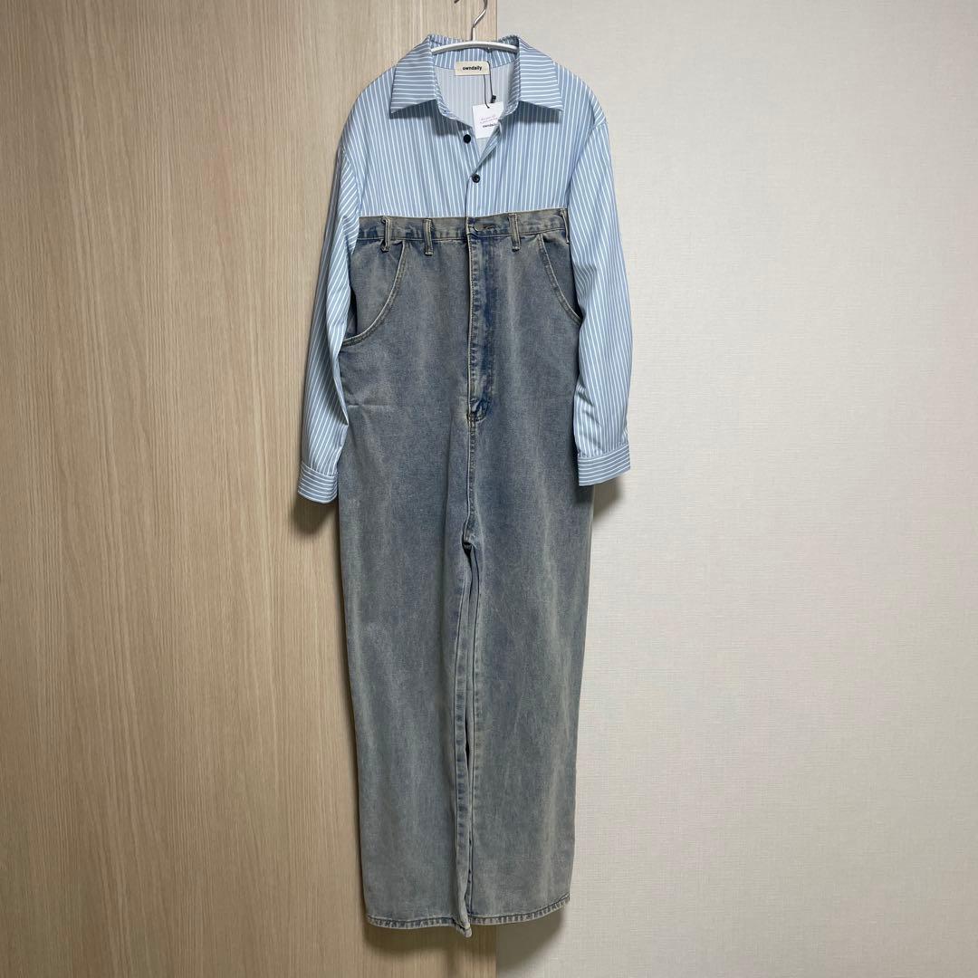 owndaily シャツドッキングデニムジャンプスーツ