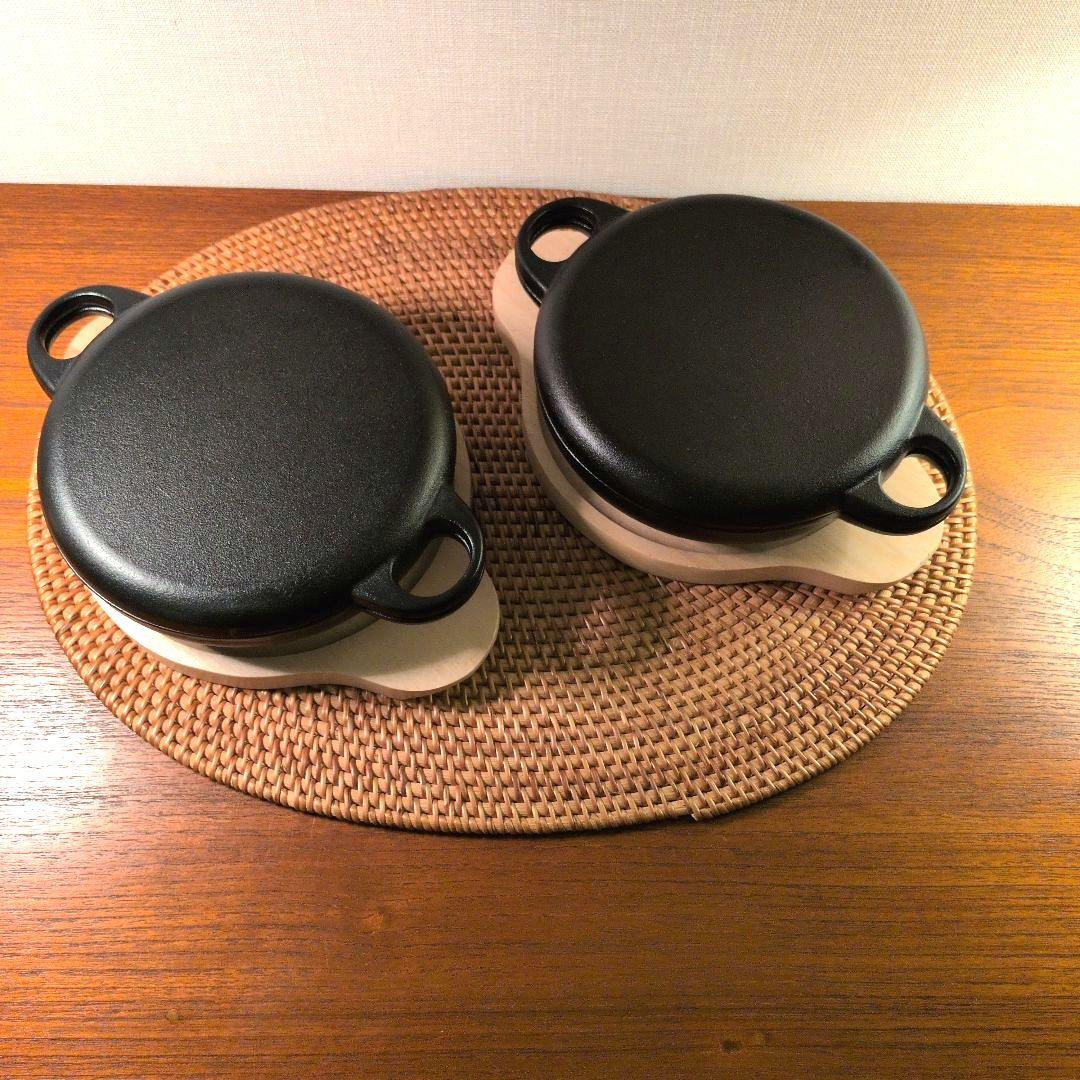 盛栄堂　南部鉄器　ニューラウンド万能鍋15cm×2個　木皿付