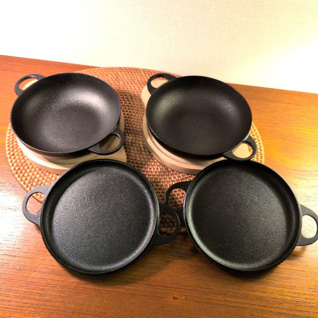 盛栄堂　南部鉄器　ニューラウンド万能鍋15cm×2個　木皿付