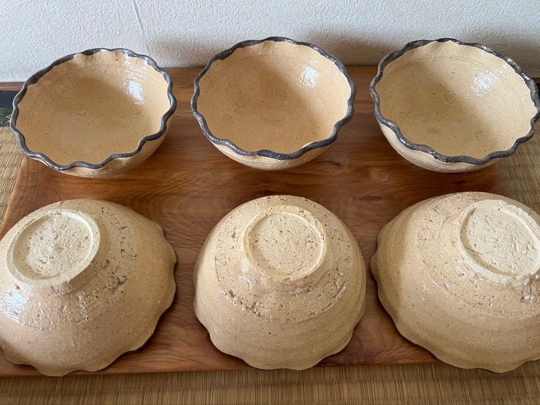 金重巌　灰釉梅花向付　六人