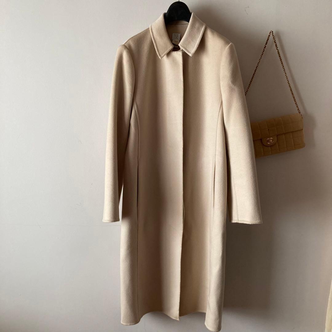 TSEセイ＊最高級カシミヤ100%ステンカラーコート 30万＊アイボリーベージュ