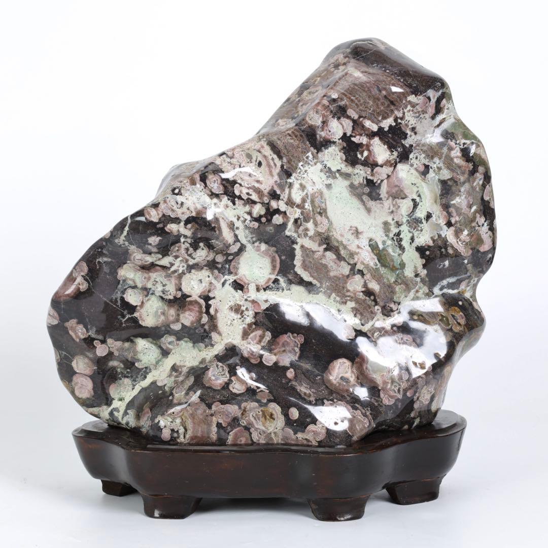 紅梅 梅花石 台座付 15kg 鑑賞石 牡丹石 菊花石 紋石 水石 原石 飾石