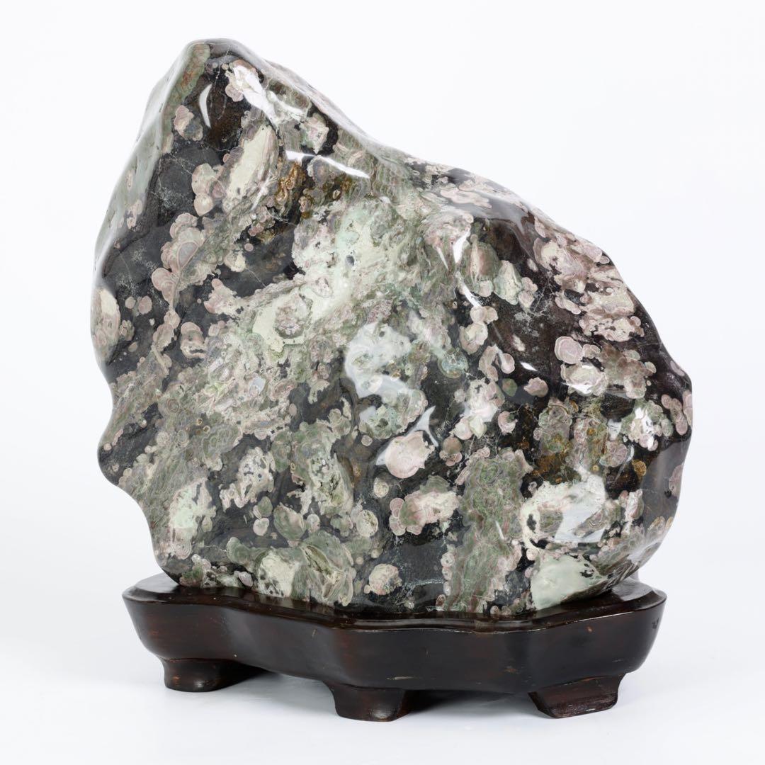 紅梅 梅花石 台座付 15kg 鑑賞石 牡丹石 菊花石 紋石 水石 原石 飾石