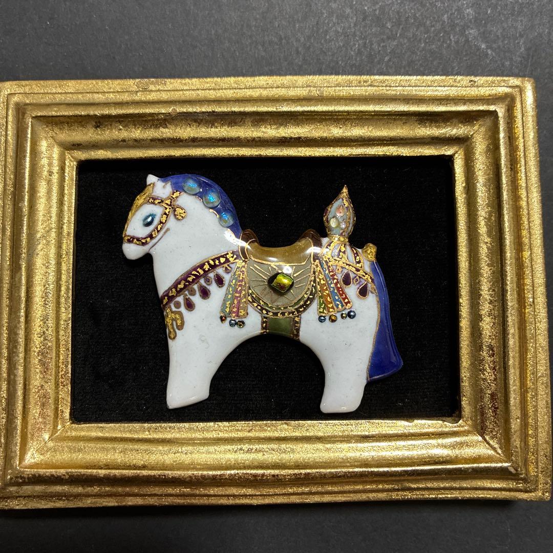 干支　神馬の置物　七宝焼