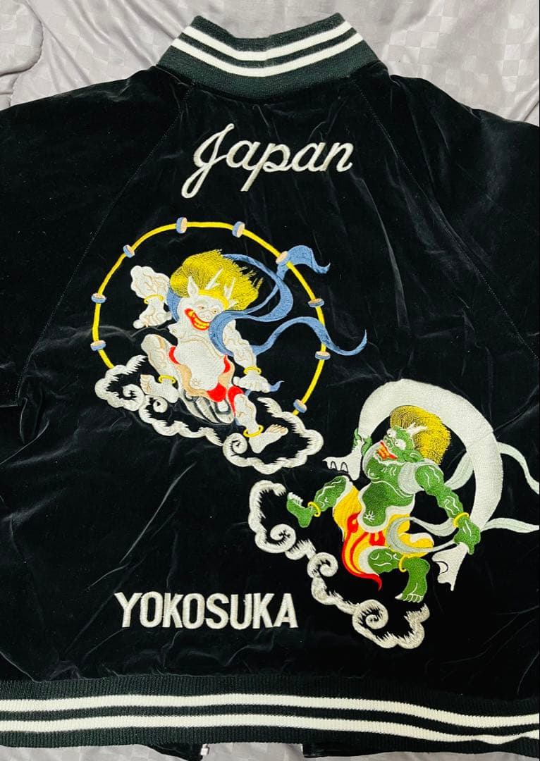 最終価格　風神雷神 龍神 黒 別珍 ベロア スカジャン 和柄 希少 レア