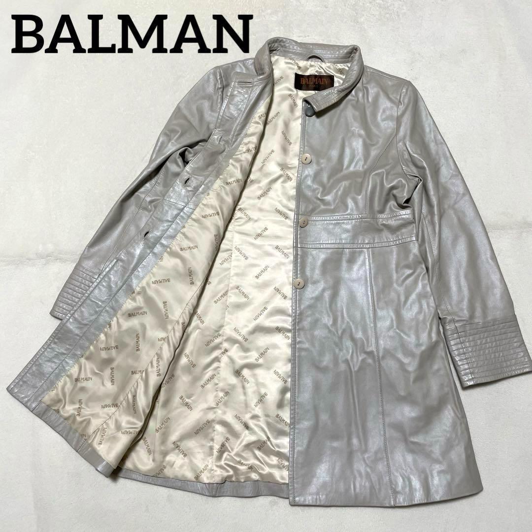941 BALMAN ラムレザー スタンドカラー コート グレー系 L 11