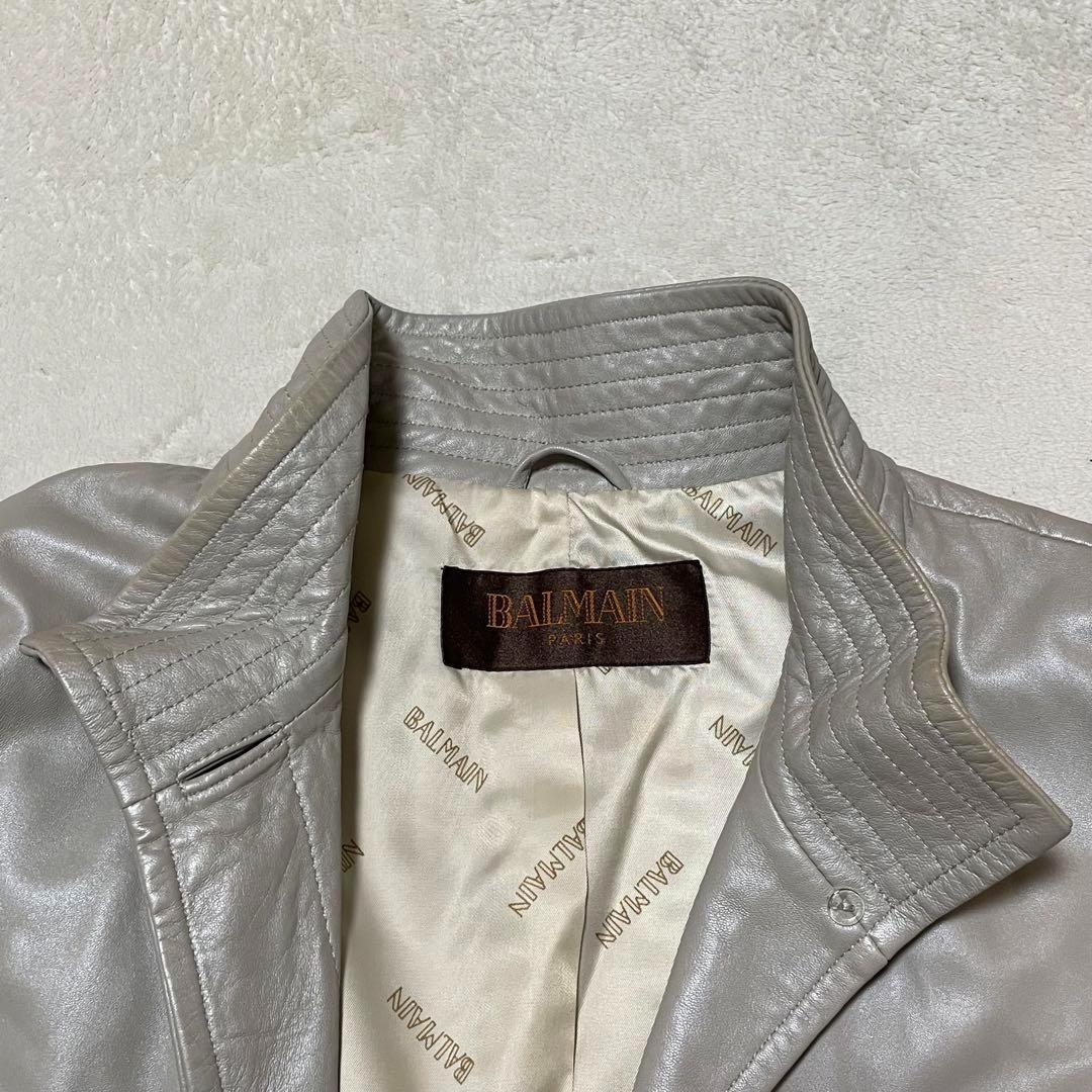 941 BALMAN ラムレザー スタンドカラー コート グレー系 L 11