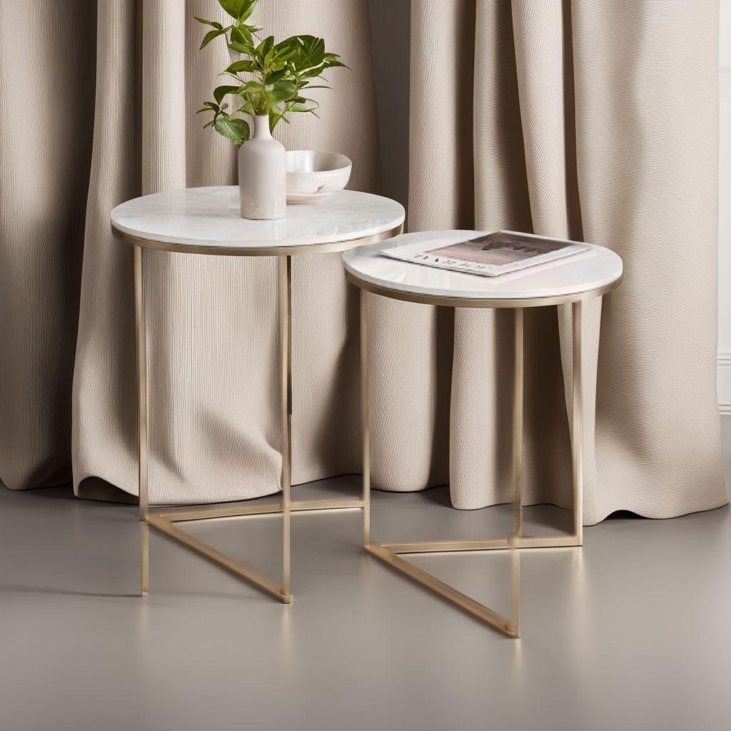 エレガント 焼結石ゴールド脚 ネストテーブルセット 2脚