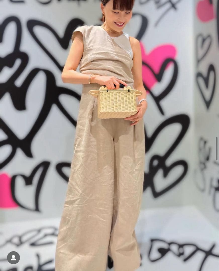 teechi 撥水加工リネン素材　ワンショルダー オールインワン