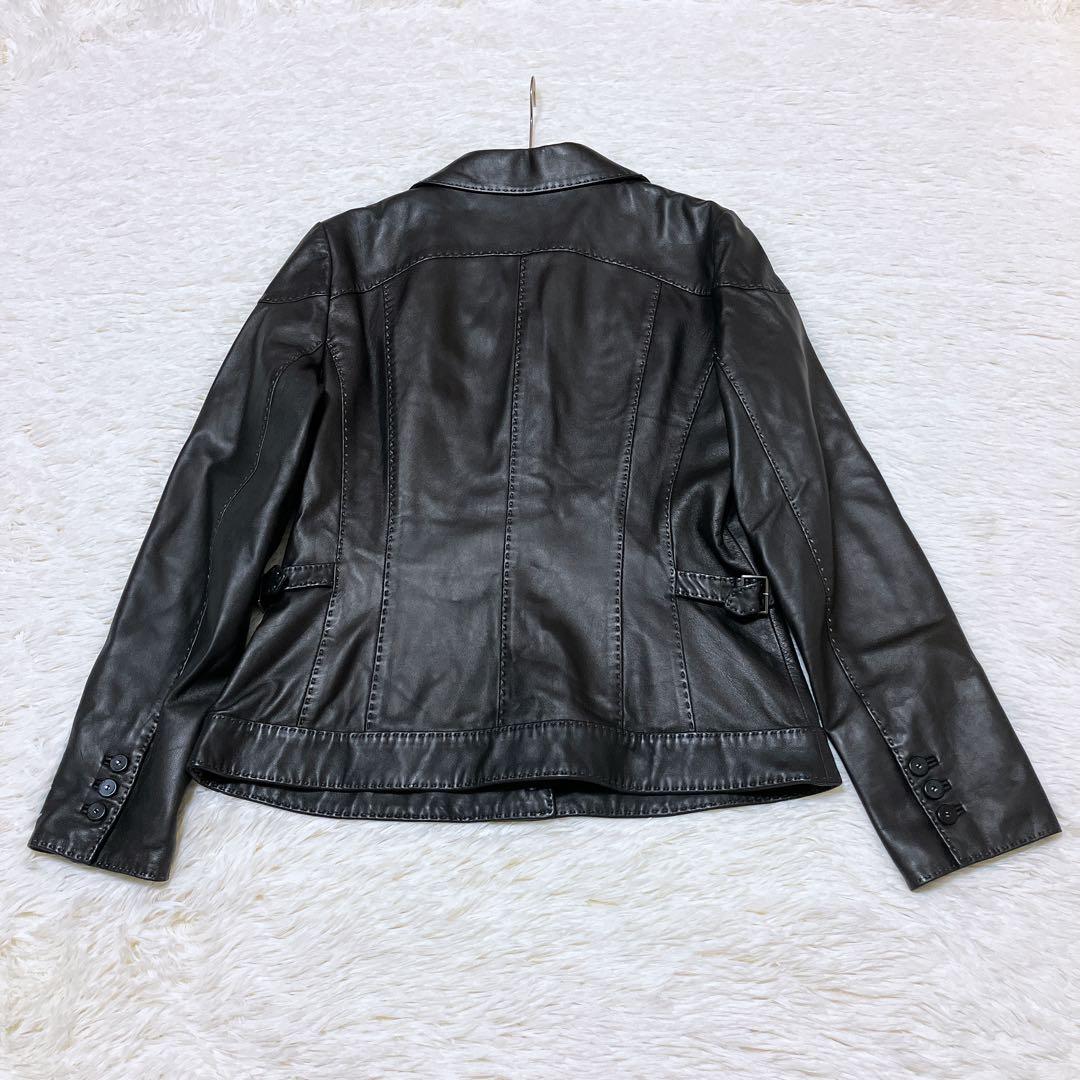 【美品】ROCHAS シープスキン レザージャケット レース 濃茶　Mサイズ