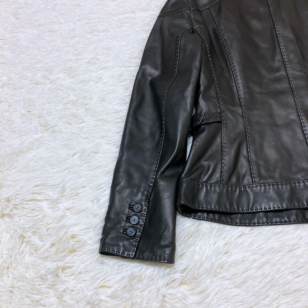 【美品】ROCHAS シープスキン レザージャケット レース 濃茶　Mサイズ