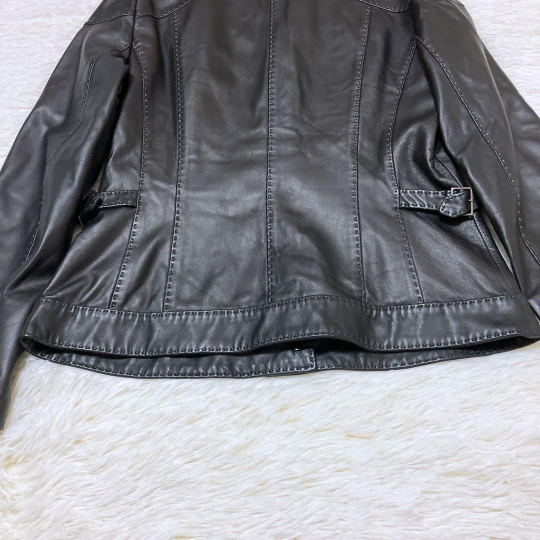 【美品】ROCHAS シープスキン レザージャケット レース 濃茶　Mサイズ