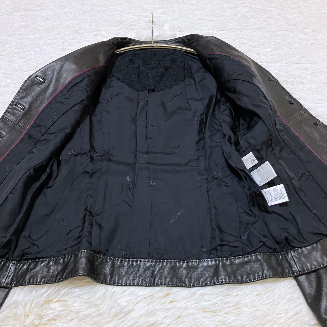 【美品】ROCHAS シープスキン レザージャケット レース 濃茶　Mサイズ