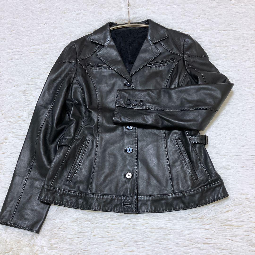 【美品】ROCHAS シープスキン レザージャケット レース 濃茶　Mサイズ