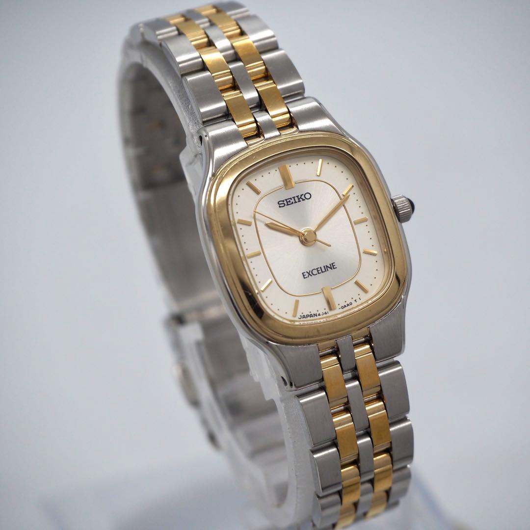 228 稼働【美品】SEIKO時計 エクセリーヌ レディース スクエア　ゴールド