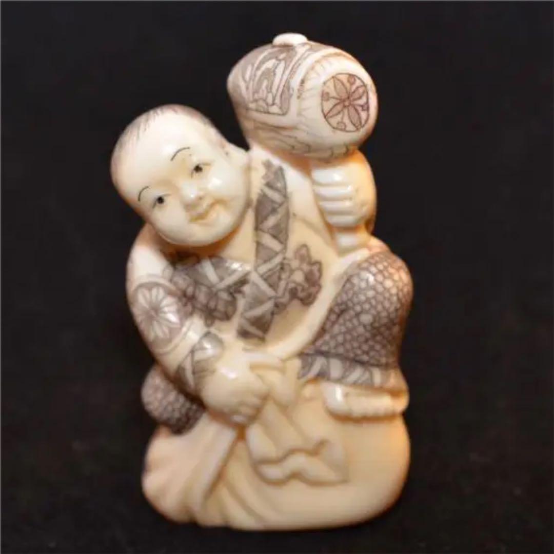 東洋彫刻　根付　唐童子　クジラ牙　マンモス