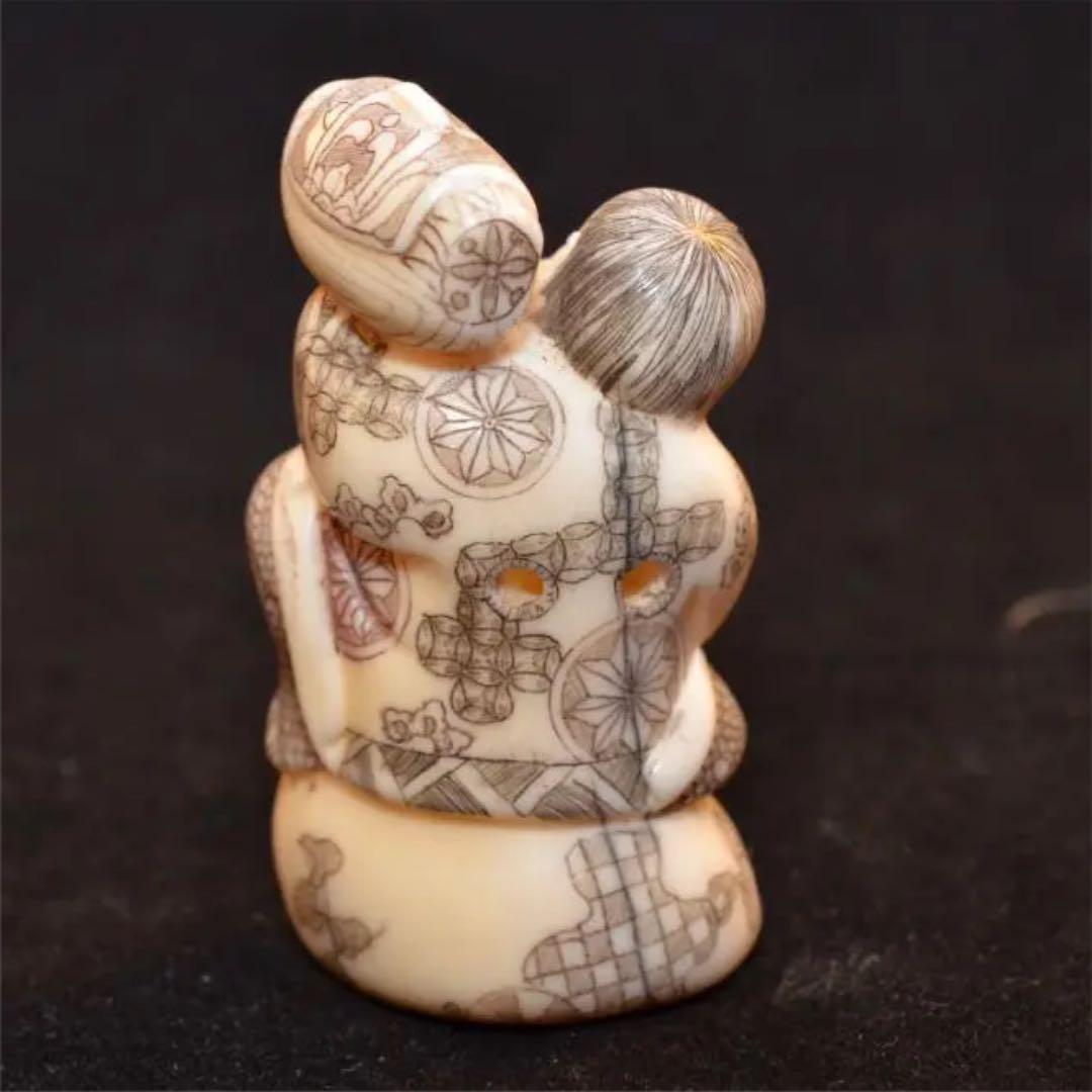 東洋彫刻　根付　唐童子　クジラ牙　マンモス