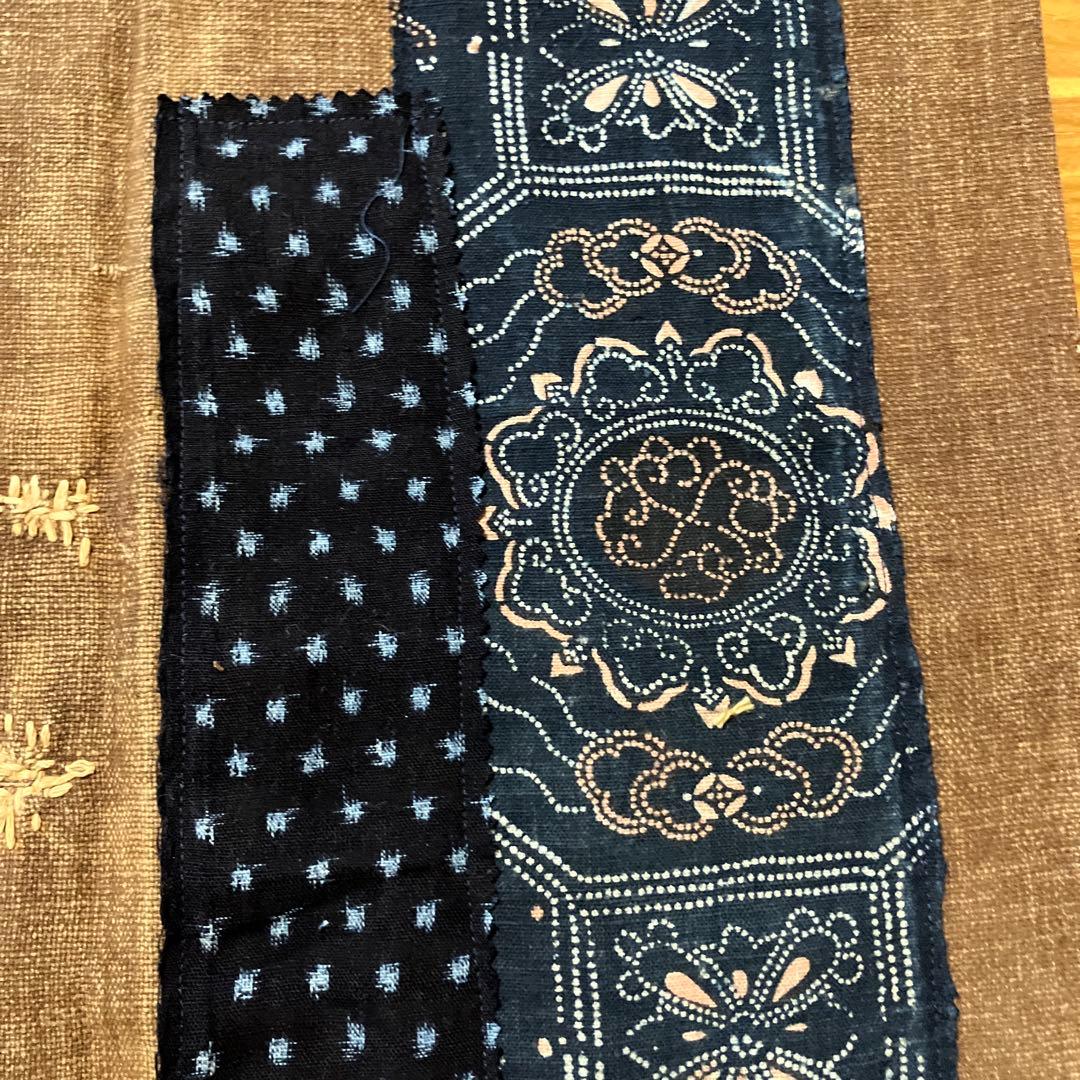 柿渋染め酒袋古布型染め雪ん子格子、縞木綿庄内刺し子ポケットリメイク前掛けエプロン