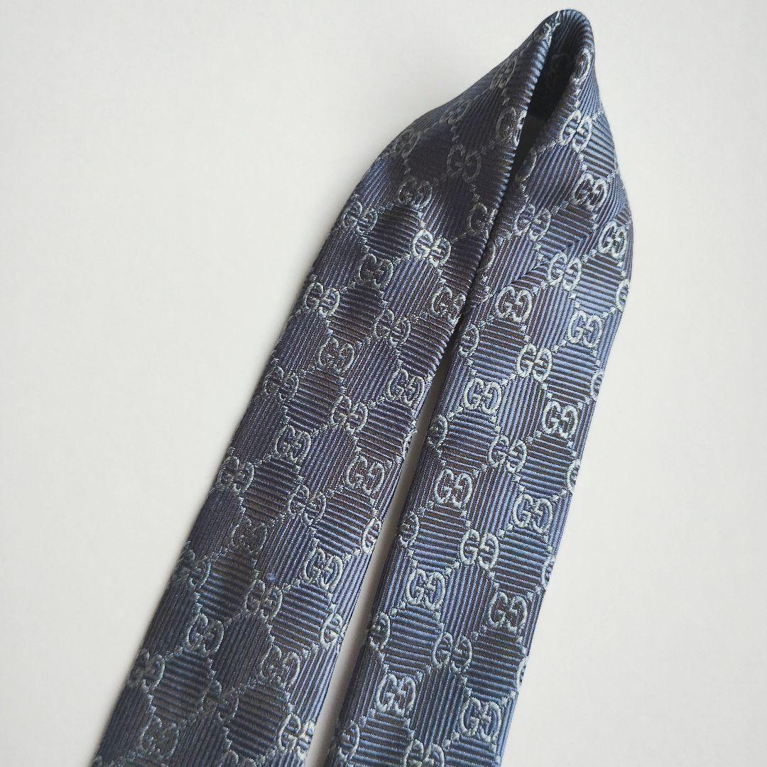 【美品】グッチ ネクタイ ブルー系 GGチェーン ジャガード 高級【イタリア製】