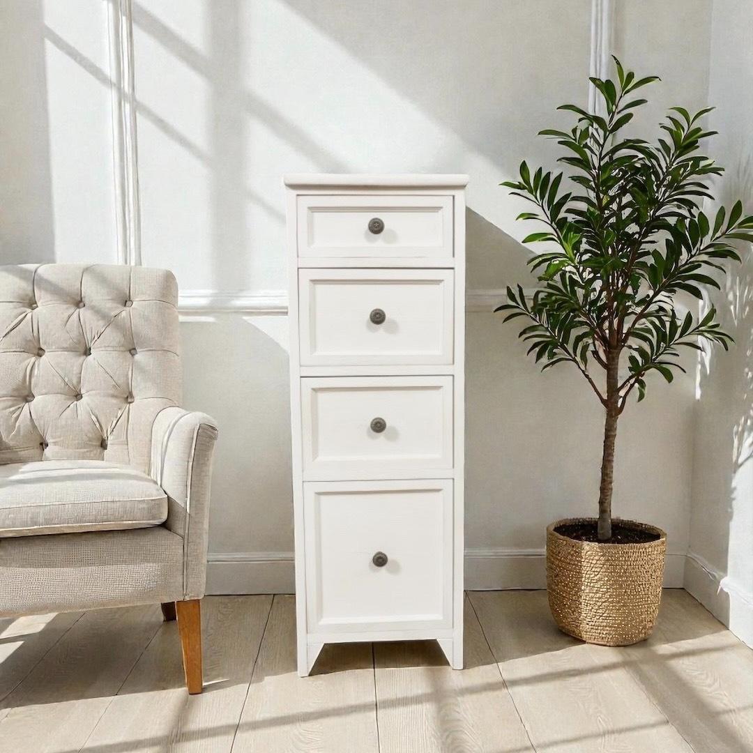 フォロー割【新品】アンティークホワイト　スリムチェスト シャビー