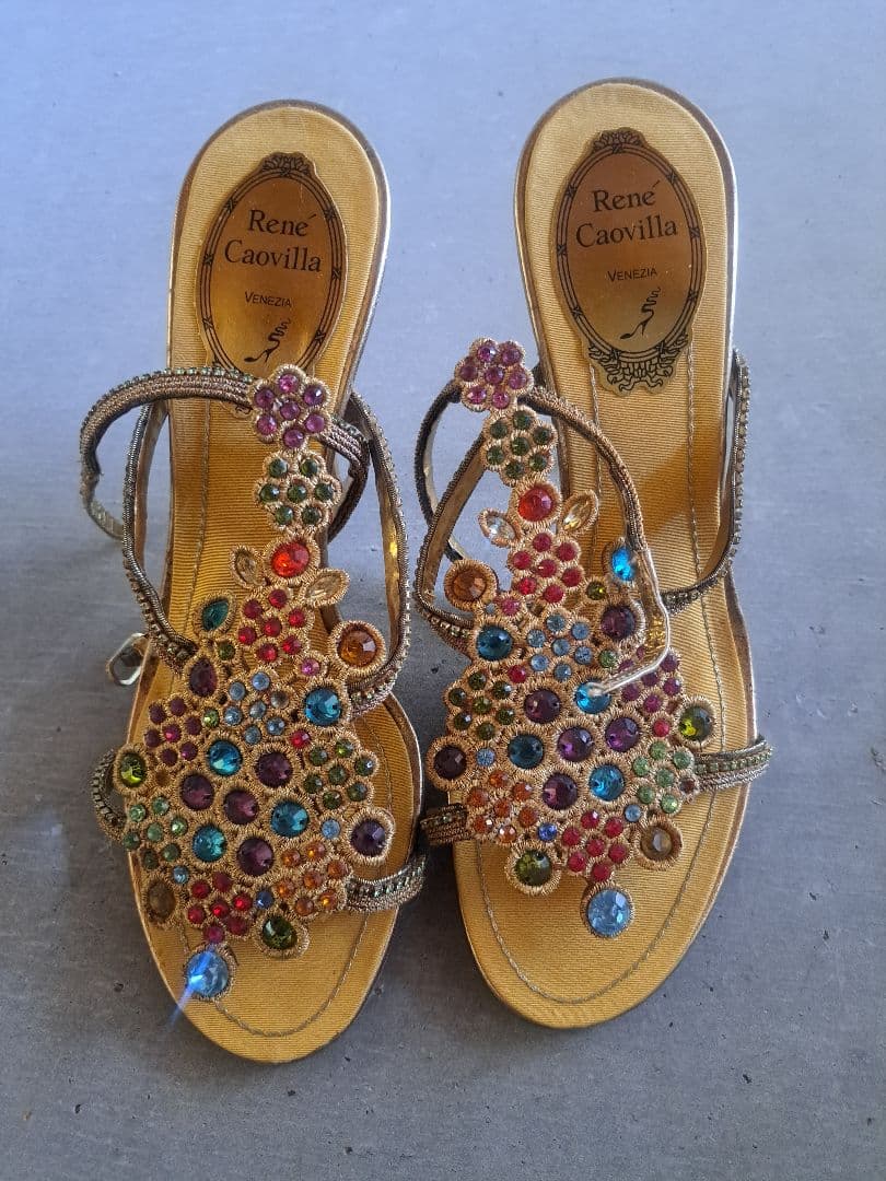 Rene Caovilla ゴールド ハイヒールサンダル 23.5