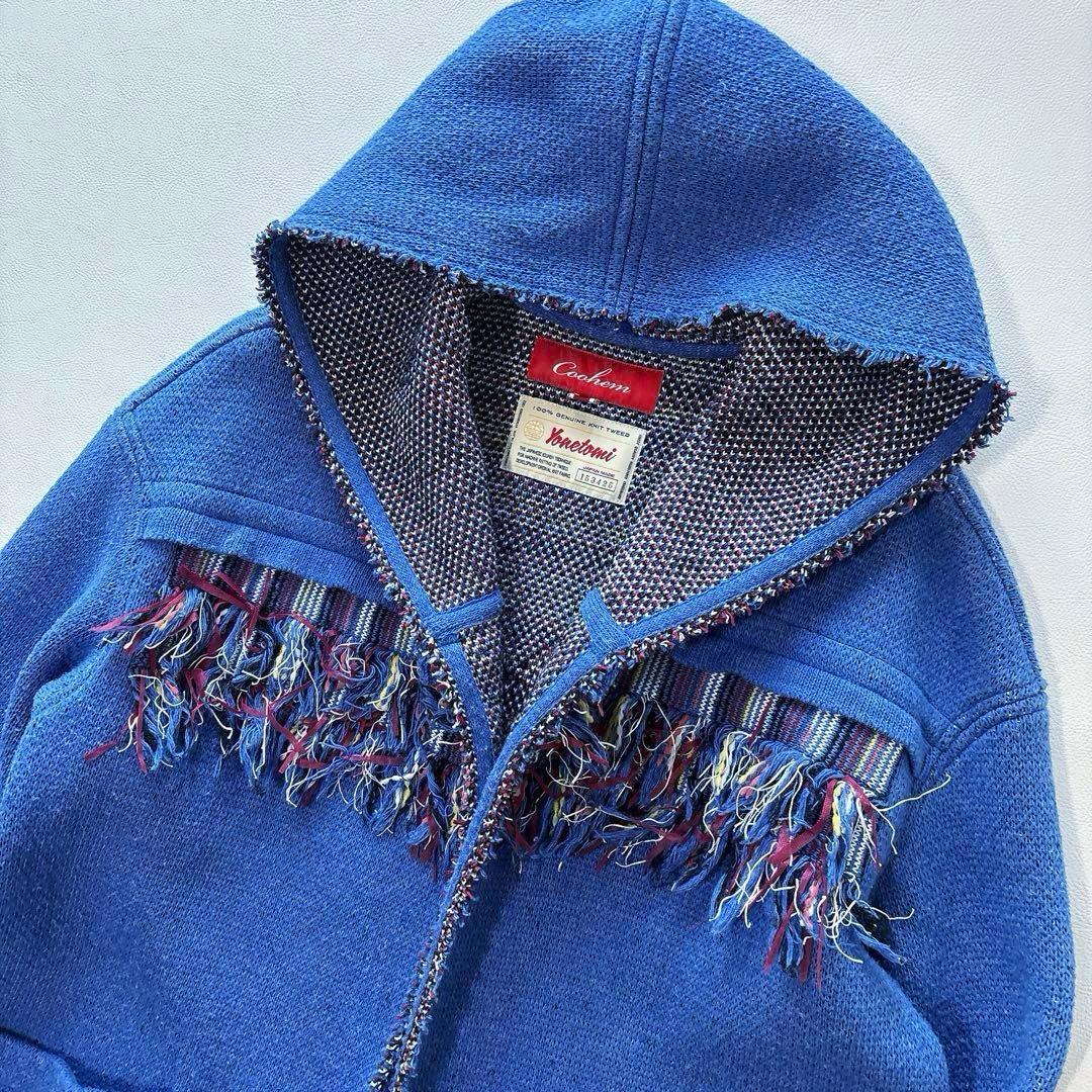 COOHEM YONETOMI ニットツイードフーディカーディガン M ブルー