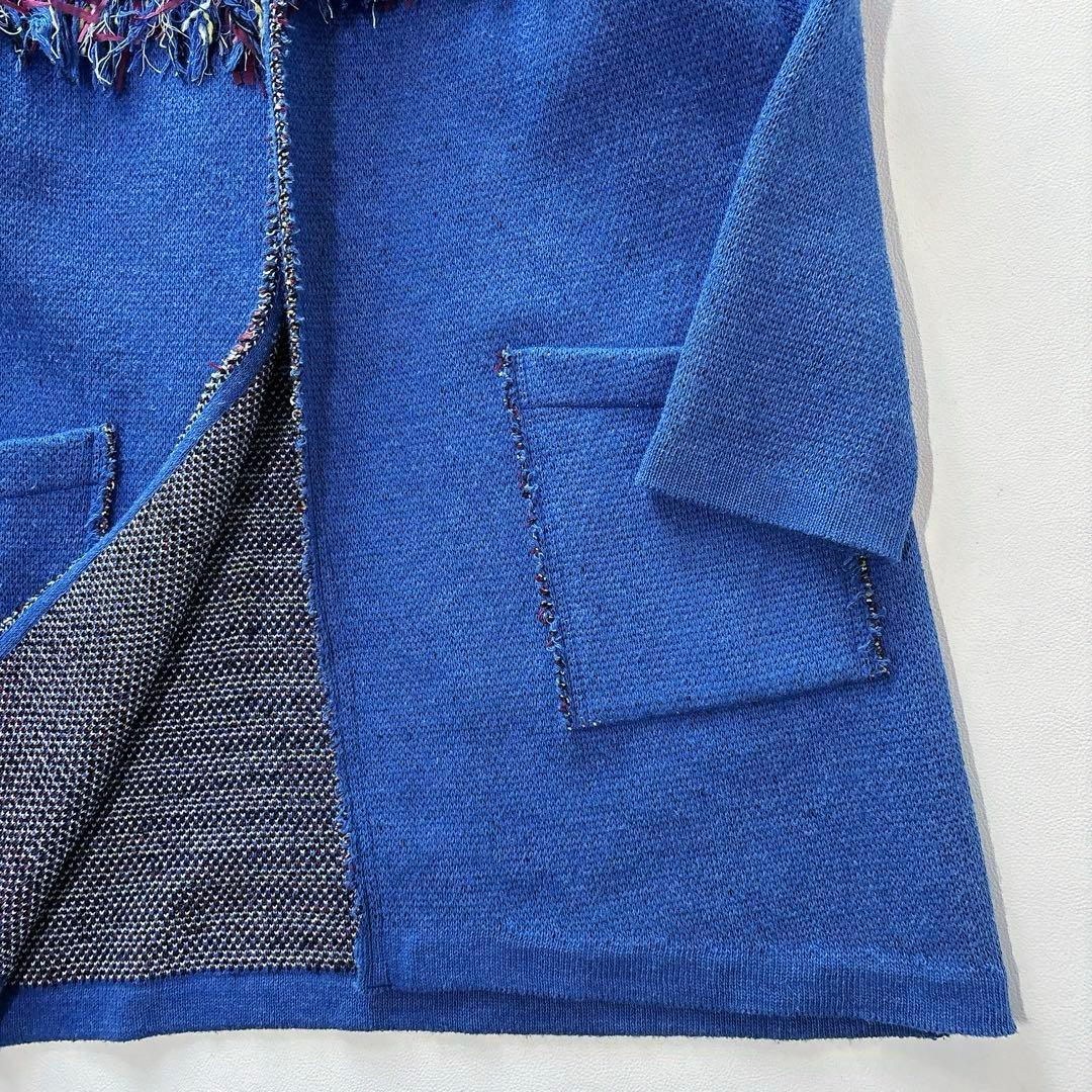 COOHEM YONETOMI ニットツイードフーディカーディガン M ブルー