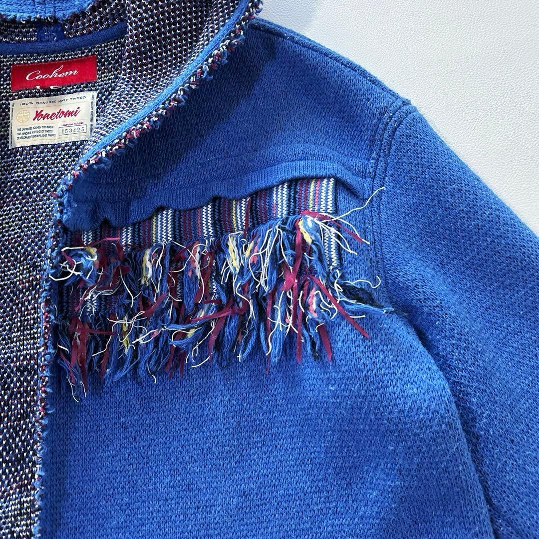 COOHEM YONETOMI ニットツイードフーディカーディガン M ブルー