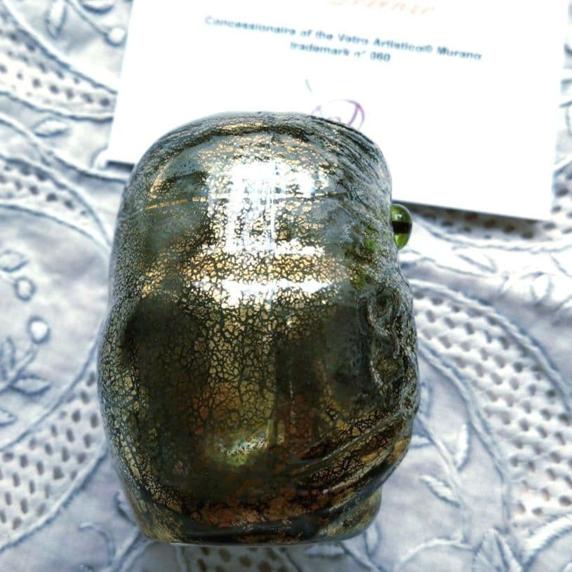 ムラーノガラス　置物　オーナメント　ふくろう　ゴールドグリーン　ベネチアンガラス