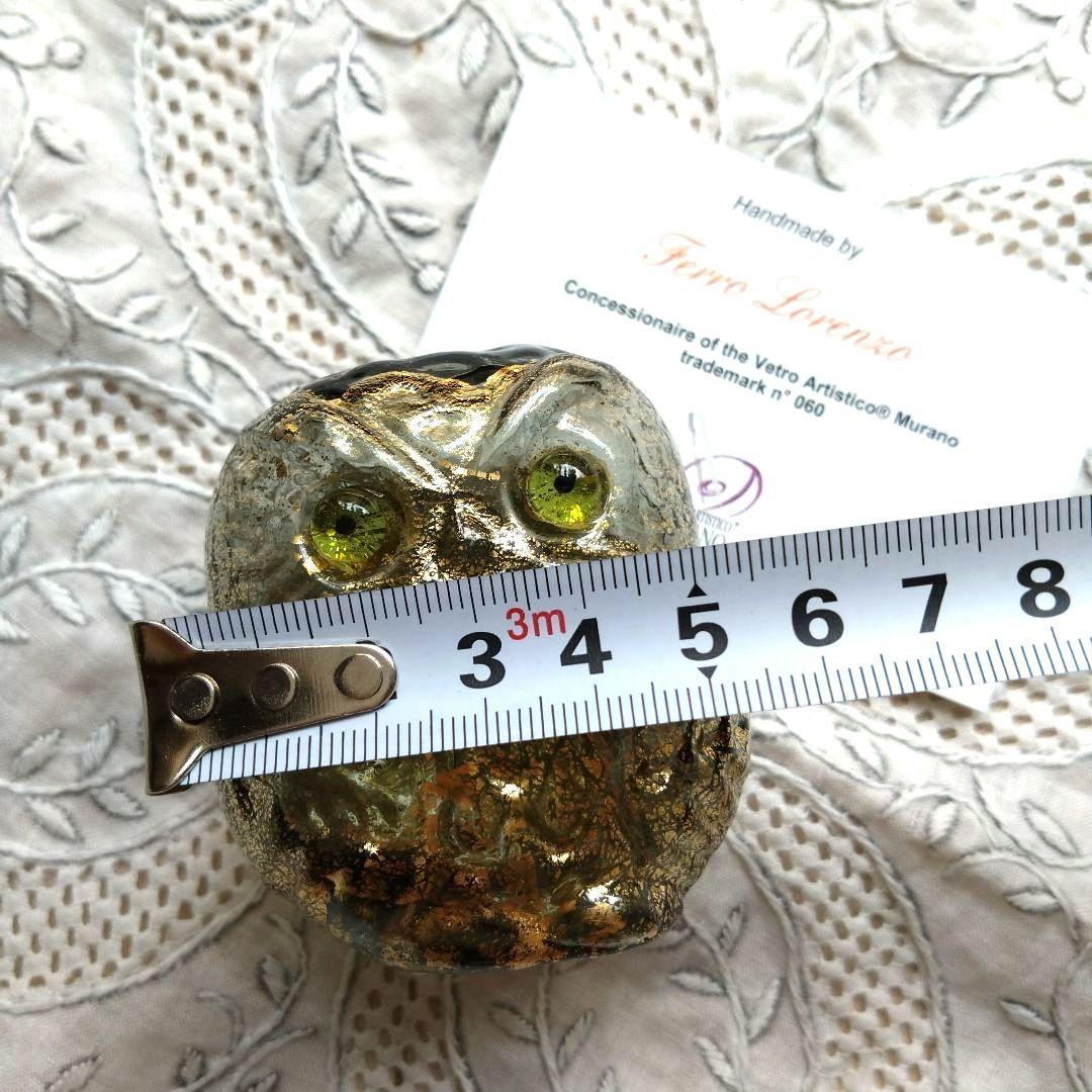 ムラーノガラス　置物　オーナメント　ふくろう　ゴールドグリーン　ベネチアンガラス