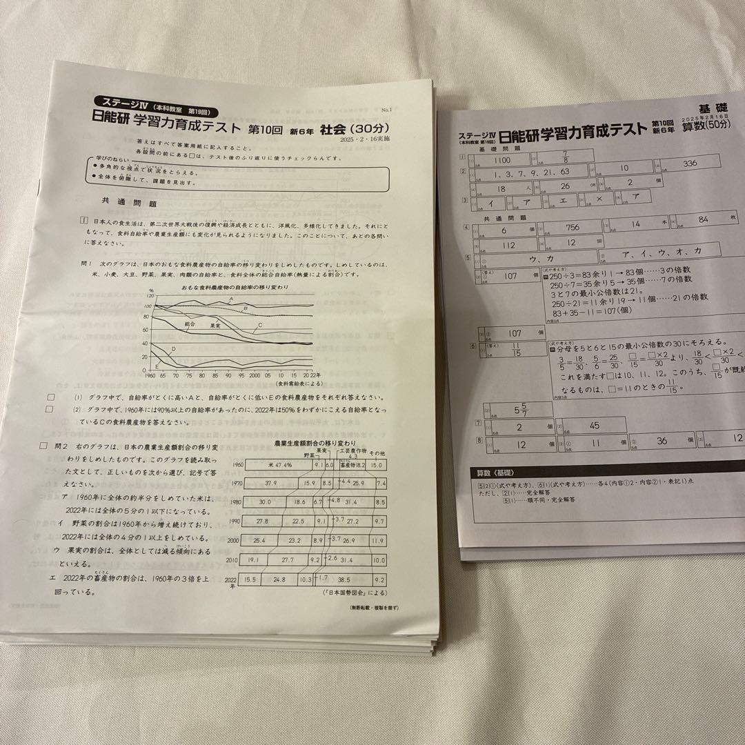 2025年度日能研学習力育成テスト6年前期　2月-5月 春季特別講習テスト