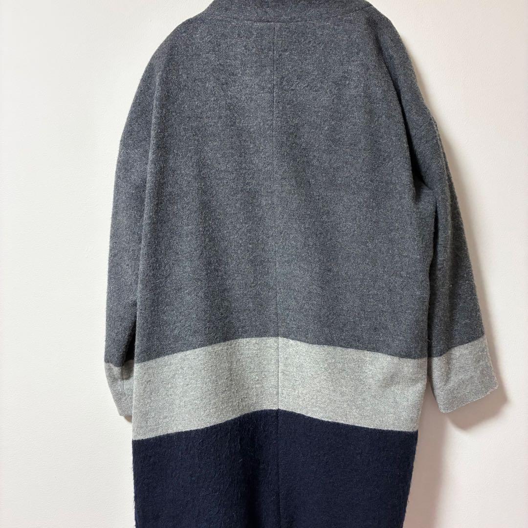 TSUMORI CHISATO モヘヤロングコート グレー・ネイビーツモリチサト