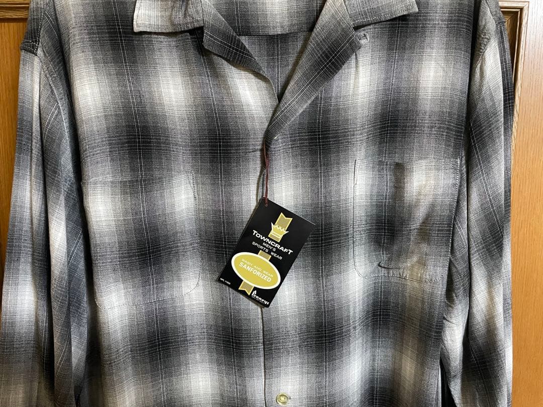 TOWNCRAFT 60s オンブレチェック ループカラーシャツ グレー　L