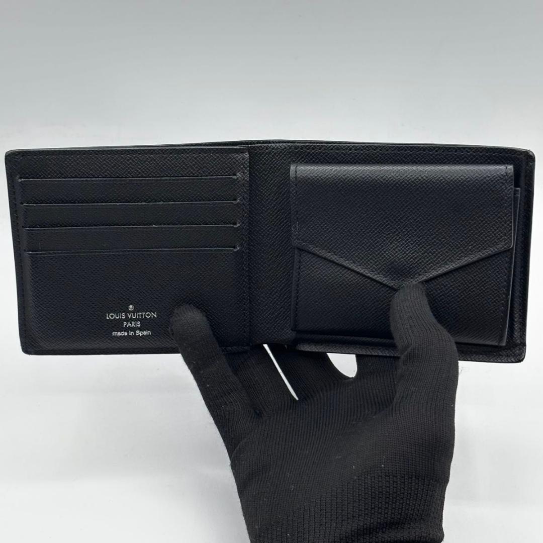 極美品 現行 IC 人気 ルイヴィトン マルコNM タイガ 黒 二つ折り財布