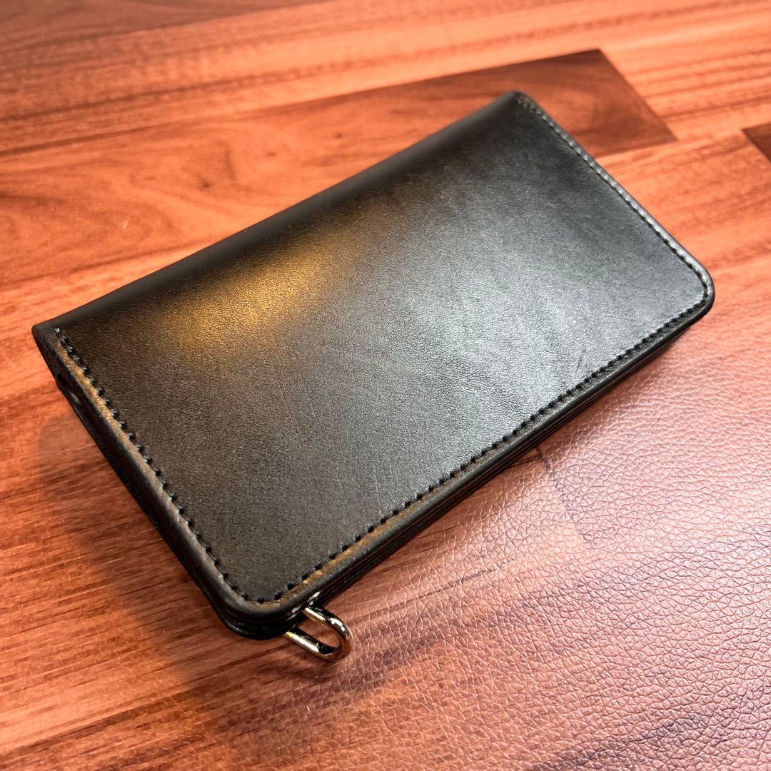 【トラッカーウォレットミドル 3層】ブラック 北米ステア シルバー YKK