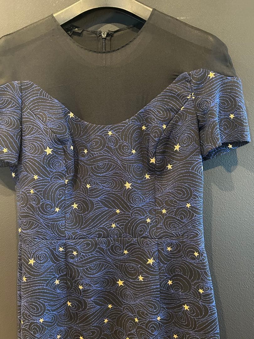 ESCADA エスカーダ シースルー切替 総刺しゅう ドレス ワンピース