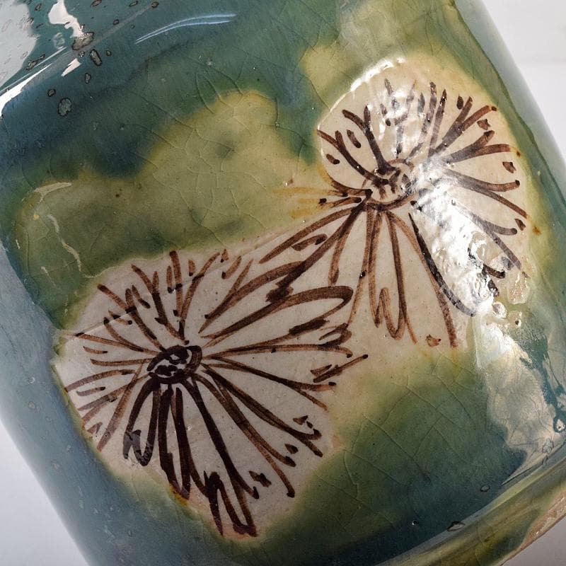 北大路魯山人作　織部焼　花文　耳付花瓶　黒田陶々庵極箱　M　R8680B